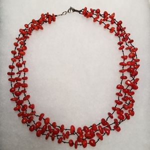 Red Coral Multistrand Necklace 18"